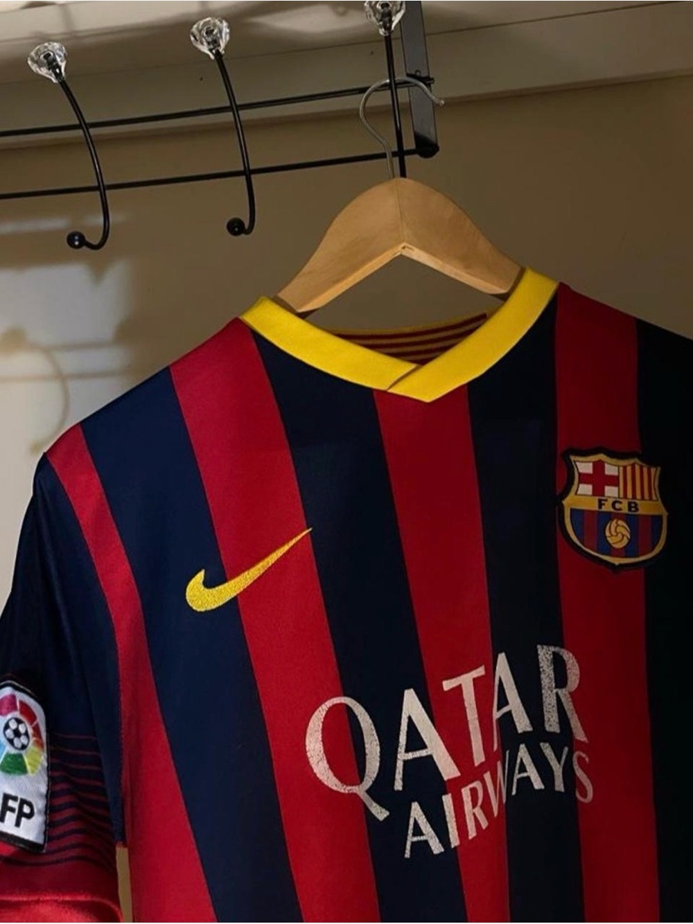 Nike FC Barcelona Youth Red, Navy & Yellow Striped Soccer Jersey